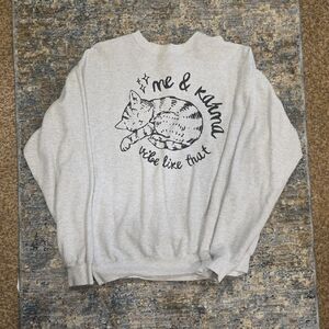 Gray Cat Graphic Sweatshirt Me & Karma Vibe Like That.